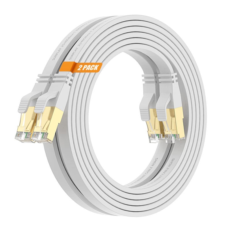 Surplay Cat8 15FT-2Pack Ethernet Cable,White-40Gbps Internet Network Cord,High Speed Gold-Plated RJ45 Double Shielded with Ground Wire & Cable-Tie for PS5/4,Modem,Hub,NAS - Image 1